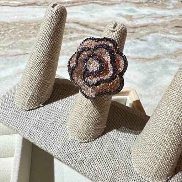 Park Lane Camellia Rose Gold Plated Size 6 Ring Crystal Floral Jewelry Design - Picture 1 of 10